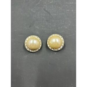 Vintage Faux Pearl & Rhinestone Clip‎ On Earrings
